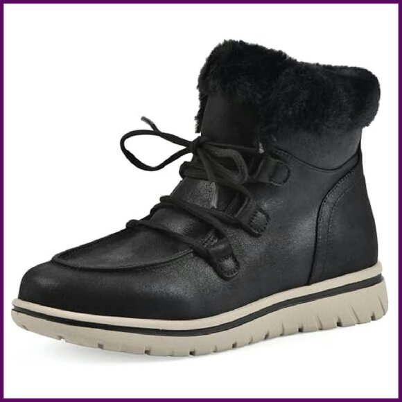 Women's Lace-Up Ankle Booties with Faux Fur Lining, Cushioned Sole, Size - Picture 2 of 8